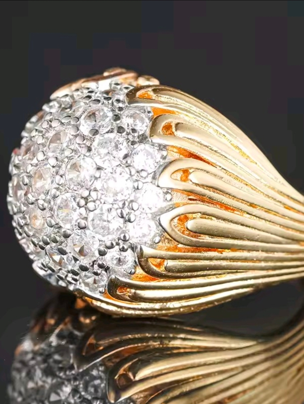 Gold Dome Ring with Clear Crystal Cluster - Picture 2 of 5